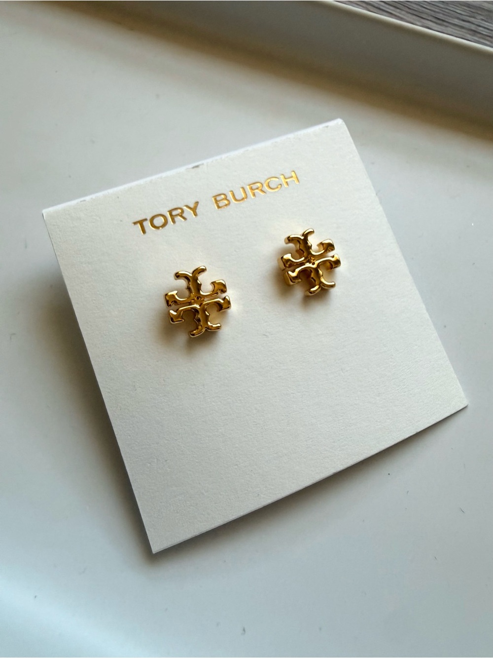 New Signature Tory Burch Gold tone Double-T Logo Stud Earrings